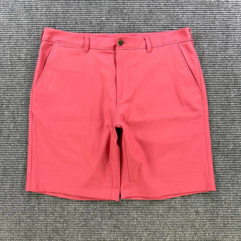 Mizzen+Main Baron Shorts Mens34 Coral Pink Performance Golf Flat Front 9